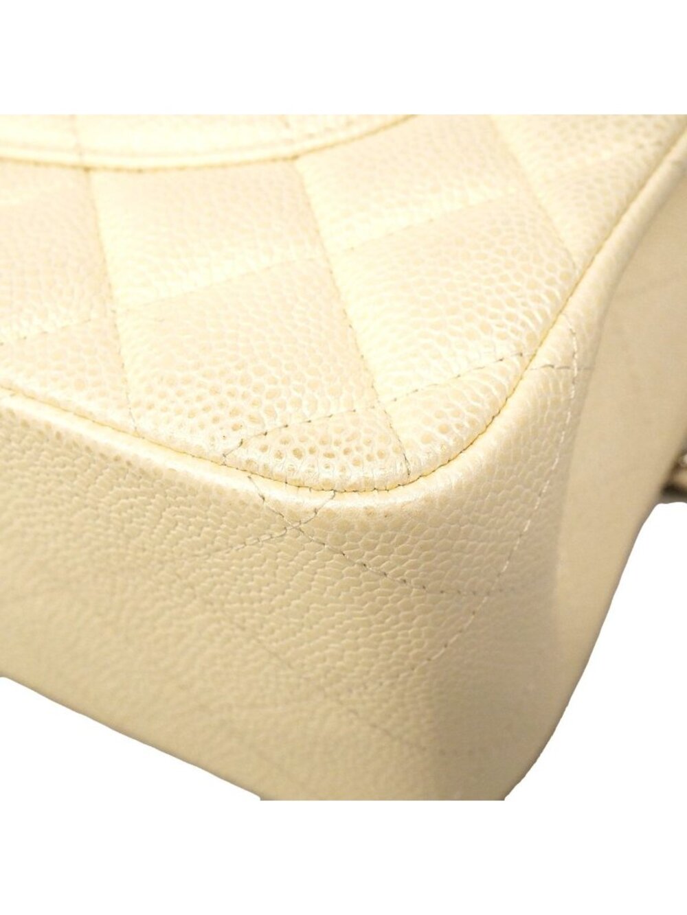 Chanel Shoulder Bag Maxi Quilted Caviar Leather Ivory Silver - Picture 8 of 10